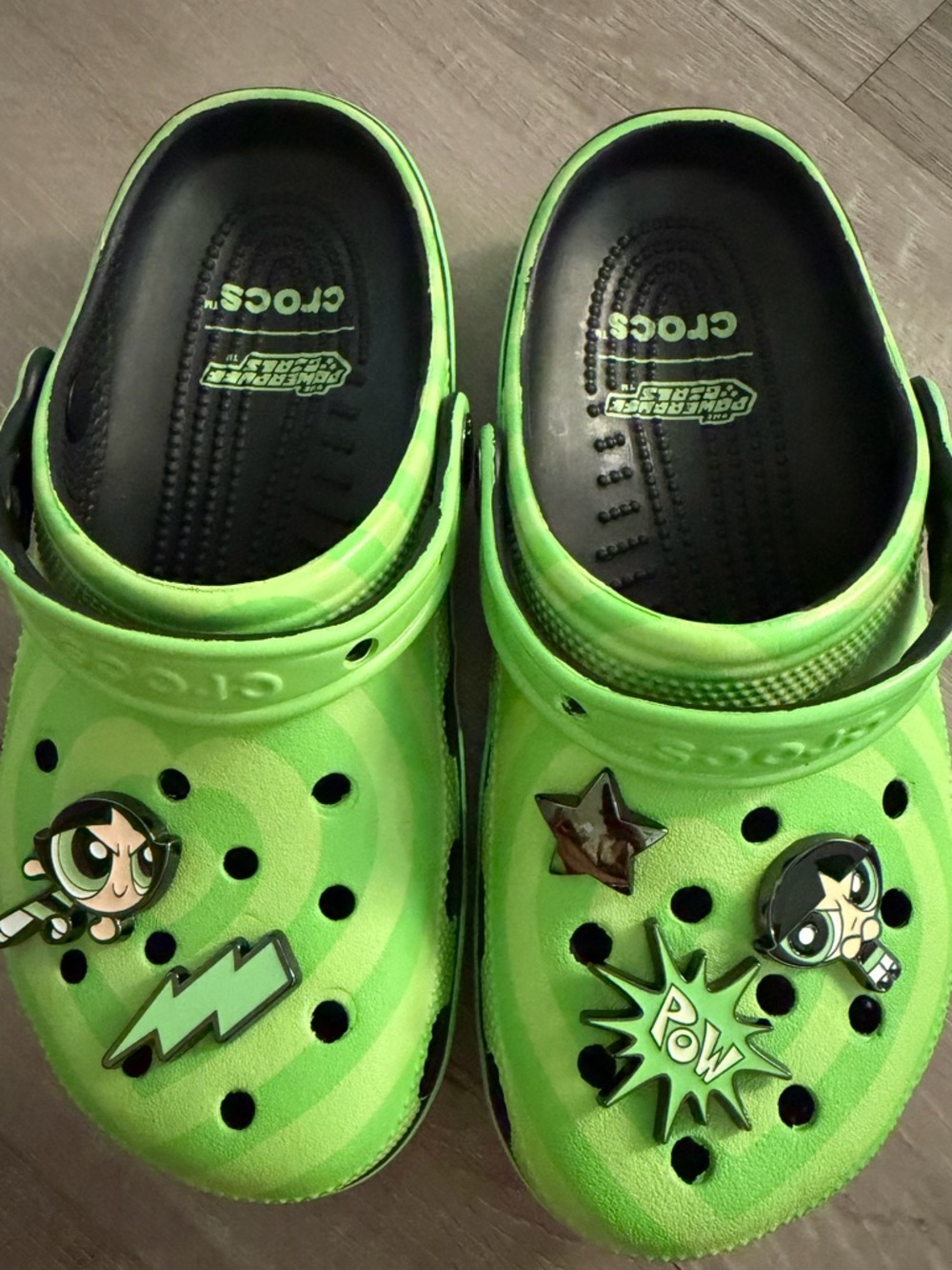 CROCS Kids' Neon Green Clog Sandals with Powerpuff Charms